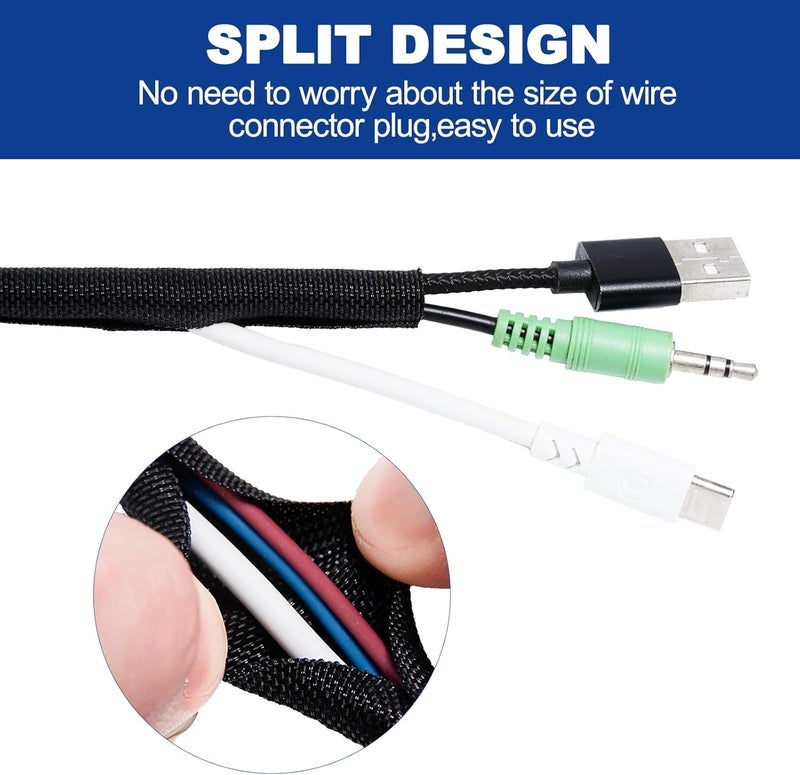 teziicus Split-Sleeve Wire Loom for High-Temperature Automotive Harness and Home Cable Management, 25ft - 3/8 inch Braided Cable Management Sleeve Cord Protector, Self-Wrapping Split Wire Loom - Image 5